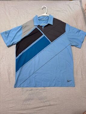 Nike Men’s Light Blue Polo with Navy and Gray Geometric Panels